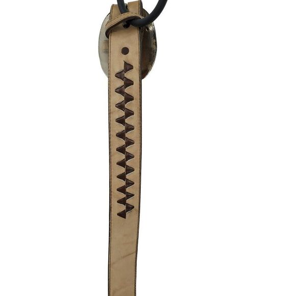 Vintage Nocona Belt Leather Inlay 30 Tan Silver Nickel B R Monogram Buckle - Picture 4 of 10